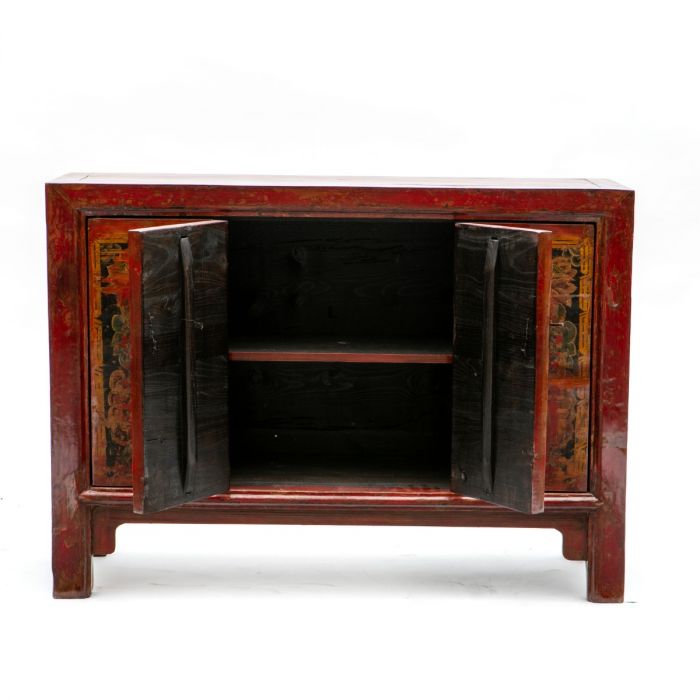 Red Lacquer Cabinet From Gansu - 19th Century