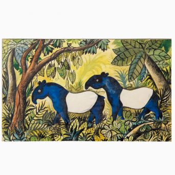 Hans Scherfig Two Tapirs in the Jungle, 1945 – Watercolour & Ink