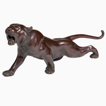Japanese Meiji Bronze Tiger Sculpture with Stamped Signature