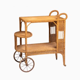Vintage Wengler Rattan and Seagrass Serving Trolley, Denmark, 1900–1920