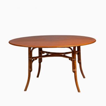 English Round Mahogany Dining Table with Bamboo Base, 1930–50