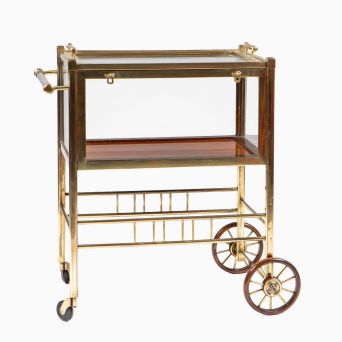 Art Deco Brass, Glass and Mahogany Tea or Dessert Trolley by Ernst Rockhausen, Germany, 1920s