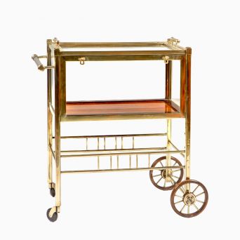Art Deco Brass, Glass and Mahogany Tea or Dessert Trolley by Ernst Rockhausen, Germany, 1920s