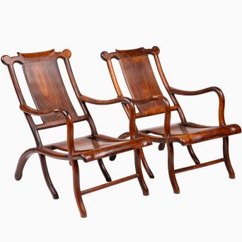 Pair of Chinese Art Deco “Moon Gazing” Lounge Chairs, Late Qing Dynasty, circa 1880–1900