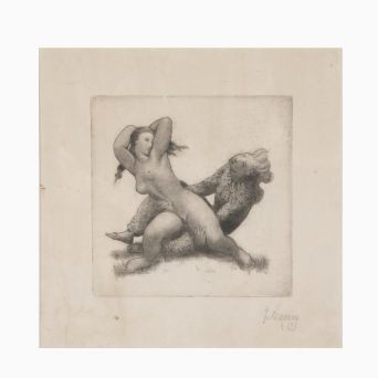 Gerhard Henning: Aquatint Etching – “Woman and Harlequin” (c. 1920)