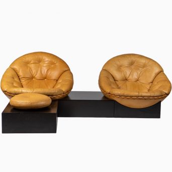 Illum Wikkelsø “Apollo” Modular Lounge Chairs with Ottoman, Denmark, 1970s