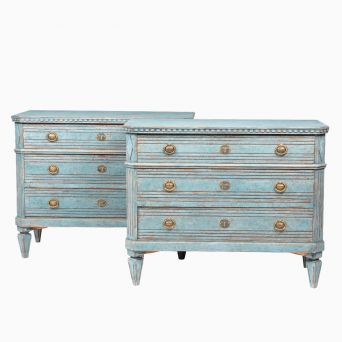 Pair of Swedish Gustavian Style Blue-Painted Pine Chests of Drawers, circa 1840–1860