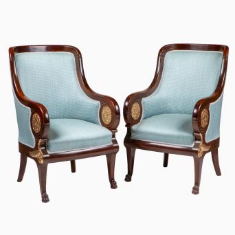Pair of Danish Art Deco Gondola Armchairs in Solid Cuban Mahogany, circa 1910–1920