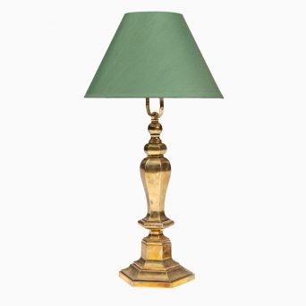 Danish Brass Table Lamp with Faceted Baluster Stem, circa 1920