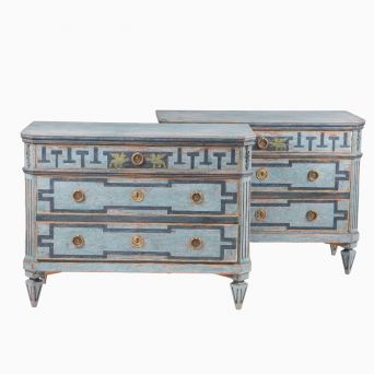 Pair of Blue Gustavian Chests of Drawers, Gustavian Style, Sweden c. 1840–1860