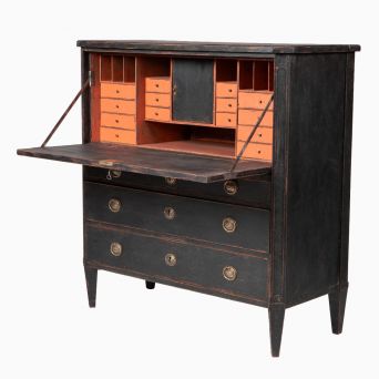 Late 18th Century Swedish Gustavian Secretary with Fall-Front, Black and Coral, circa 1780–1800