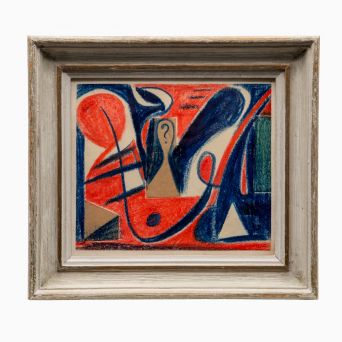 Eugène de Sala - Surrealistisk komposition i rød/blå oliekridt