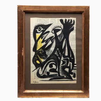 Eugène de Sala - Surrealistisk komposition på avispapir