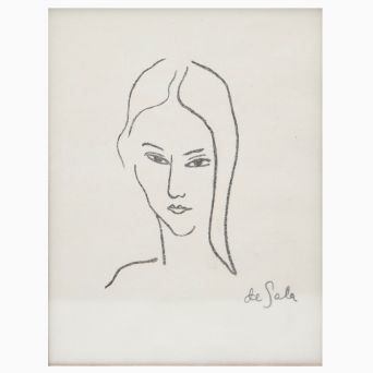 Eugène de Sala – Minimalistisk kvindeportræt, kultegning, ca. 1920–30