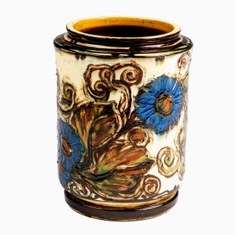 Art Deco Floor Vase with Floral Relief by Herman August Kähler, circa 1920–30