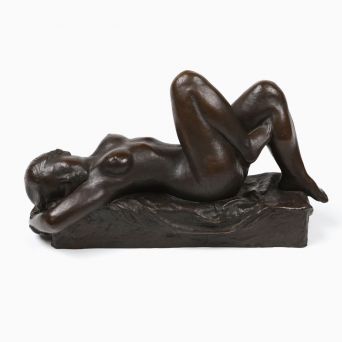 Anker Hoffmann Dark-Patinated Bronze Sculpture, 'Reclining Nude Woman,' Denmark, 1945