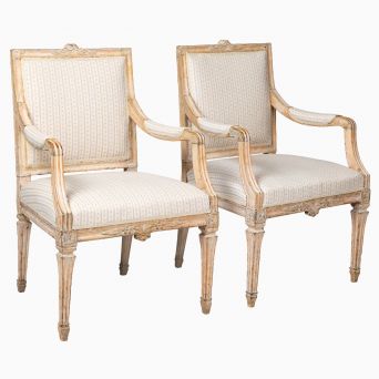 Pair of Swedish Gustavian Armchairs in Painted Birch, circa 1780–1790