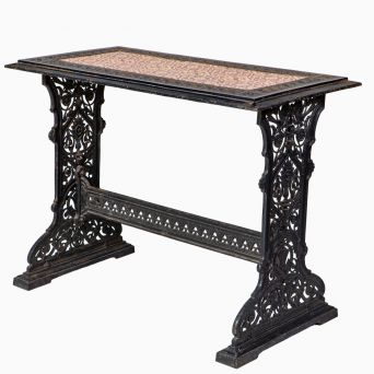 Fransk orangeribord i sort smedejern med fliser – Art Nouveau, ca. 1900