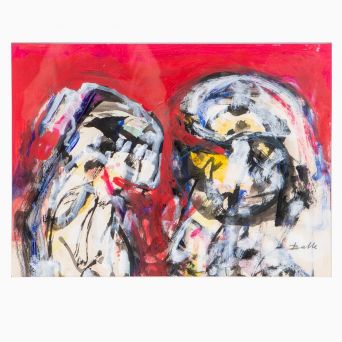 Signed CoBrA Watercolour Composition by Mogens Balle, Denmark, Mid-20th Century