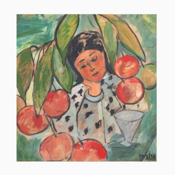 Tabita Schwenn – "Pige blandt kirsebær", olie på plade, signeret, 1938