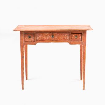 Gustavian / Louis XVI Table in Pine with Original Coral Paint, Denmark circa 1800