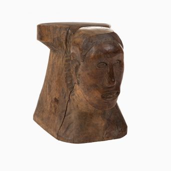 Early 20th Century Philippine Tribal Molave Wood Stool with Carved Male Head