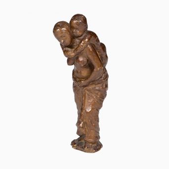 Christoph Voll - Bronzeskulptur af stående kvinde med barn, 1920-30