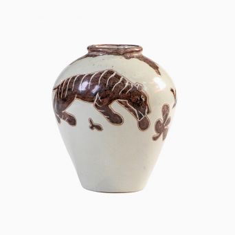 Hedwig Bollhagen Ceramic Vase with Tiger Motif, Signed and Dated 1939