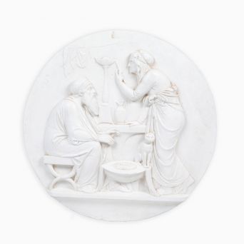 Bertel Thorvaldsen “Alderdom eller vinter”, rundt relief i hvidmalet gips