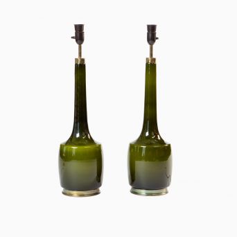 Pair of 1960s Olive Green Glass Table Lamps by Svend Åge Holm Sørensen for Kastrup Glasværk