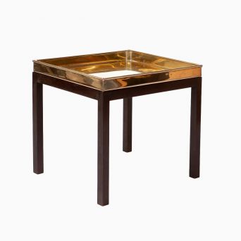 1950s Danish Brass Tray Table with Solid Mahogany Base