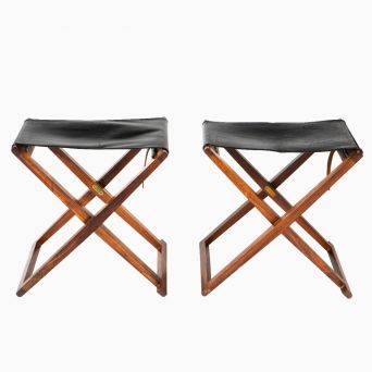 Pair of Rosewood Folding Stools by Mogens Koch for Interna, Denmark, 1950s