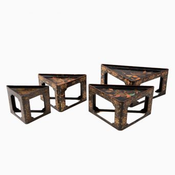 Set of Four Japanese Triangular Nesting Corner Tables, Meiji Period c. 1900
