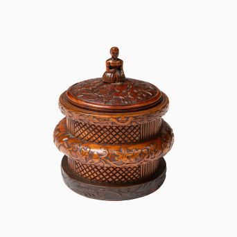 Early 19th Century Norwegian Folk Art Birch Butter Box with Carved Female Finial