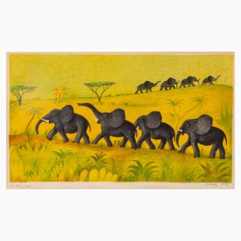 Hans Scherfig - 'Elefanter på vej' litografi