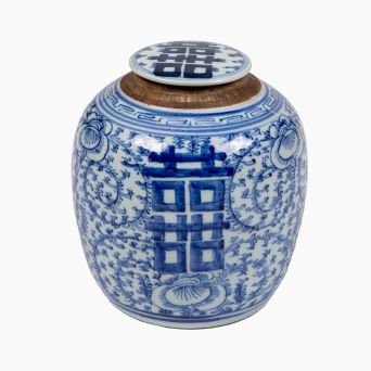 19th Century Chinese Blue and White Porcelain “Double Happiness” Bojan (Ginger Jar), Qing Dynasty