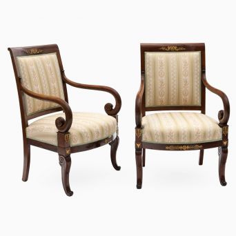 Pair of Charles X Mahogany Armchairs with Gilt Bronze Mounts, France c. 1820-1830