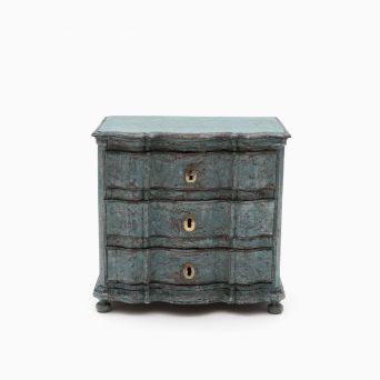 Small 18th Century Blue-Painted Baroque Chest of Drawers, Denmark c. 1740-1750