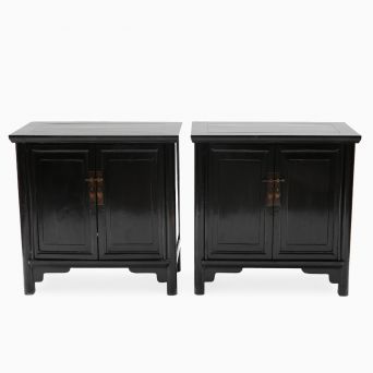 Pair of Black Lacquer Ming Style Cabinets with Brass Hardware, Fujian Province, 1880-1900