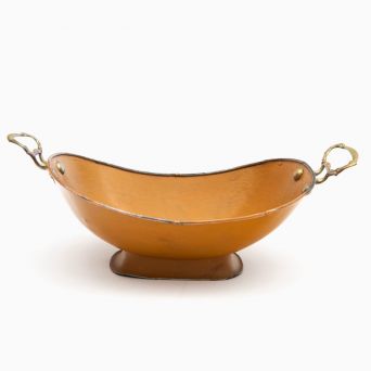 Yellow Empire Oval Metal Bread Basket with Brass Accents and Engraved Handles, Denmark c. 1810