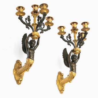 A pair of French Empire Gilt and Patinated Bronze Wall-lights