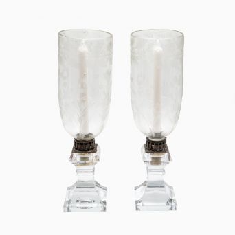 Pair of "Sèvres" Crystal Glass Hurricanes, France, 1910-1920