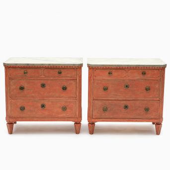Pair of 19th Century Swedish Gustavian Style Chests in Coral Red