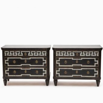 Pair of Swedish 19th Century Gustavian Style Commodes in Black Painted Wood