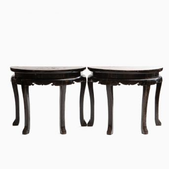 Pair of Qing Dynasty Demilune Console Tables in Black Lacquer