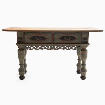 Danish 18th Century Baroque Table With Two Drawers and Original Paint
