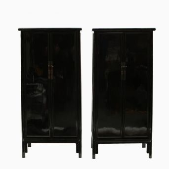 Pair of elegant and beautiful black lacquer cabinets in Ming style