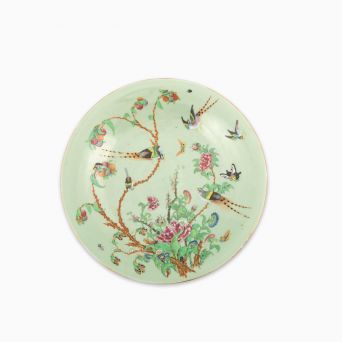 Chinese Antique Famille Rose Celadon Canton Dish