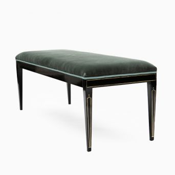 Art Deco Black-Polished Mahogany Bench with Emerald Green Velour Upholstery, Denmark, c. 1910-1920