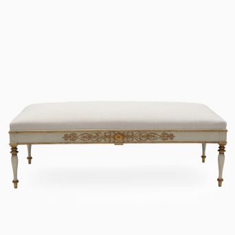 Late Empire Upholstered Bench with Carved Gilt Carvings, Denmark 1840-1850
